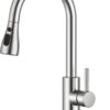 FORIOUS Pull Down Kitchen Faucet - Brushed Nickel High Arc Single Handle Sink Faucet with 3-Mode Sprayer, 360° Swivel Spout & Optional Deck Plate - Commercial Grade SUS304 Stainless Steel