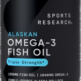 Sports Research Triple Strength Omega-3 Fish Oil - 1250mg Wild Alaskan Pollock Softgels - High Potency EPA & DHA Heart & Joint Supplement - Non-GMO, Gluten Free - 90 Count (1 Day Supply)