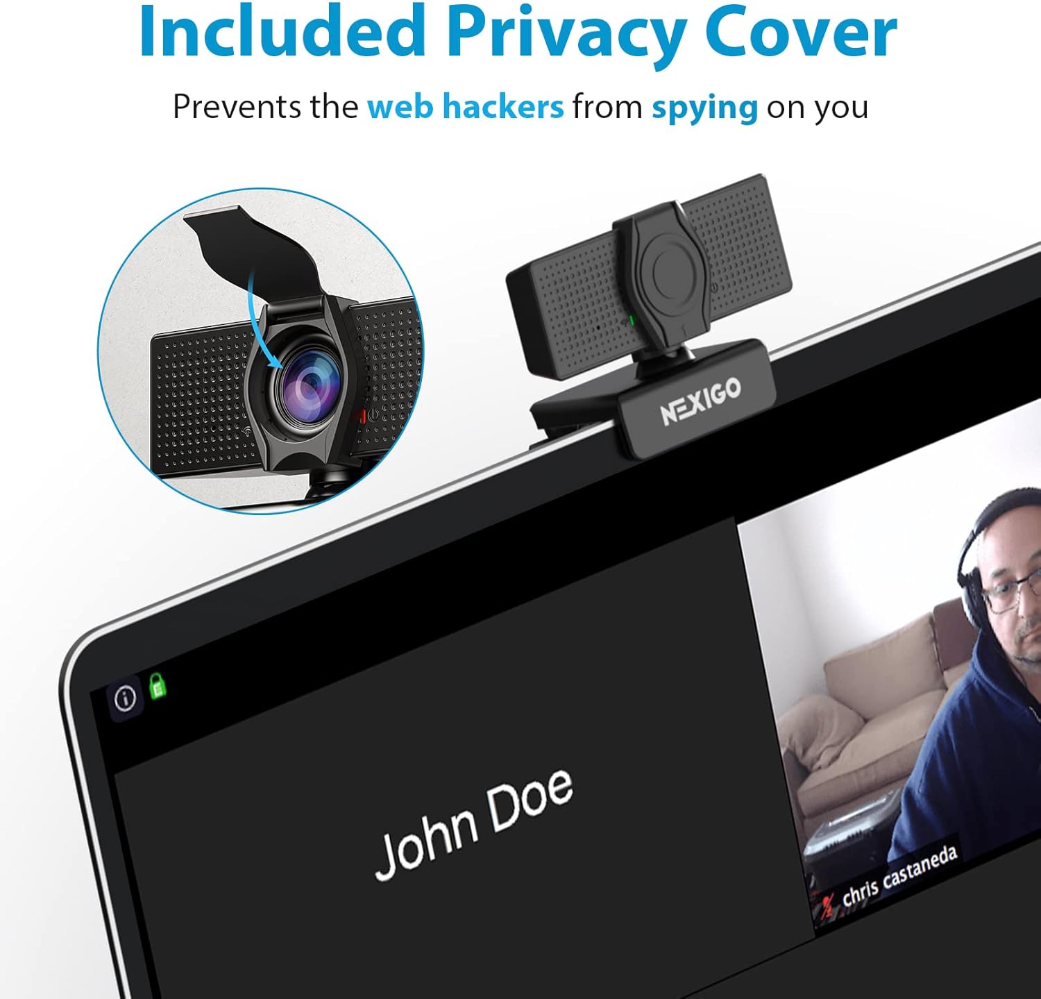 NexiGo N60 1080P Webcam – HD USB Computer Camera with Built-in Noise-Cancelling Microphone, Privacy Cover & Plug-and-Play Setup for Video Conferencing, Streaming, and Remote Work