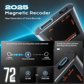 Tallkcoder 72GB Magnetic Voice Activated Recorder - 7000 Hours Storage, AI Noise Reduction & 3072Kbps HD Audio for Lectures, Meetings & Interviews