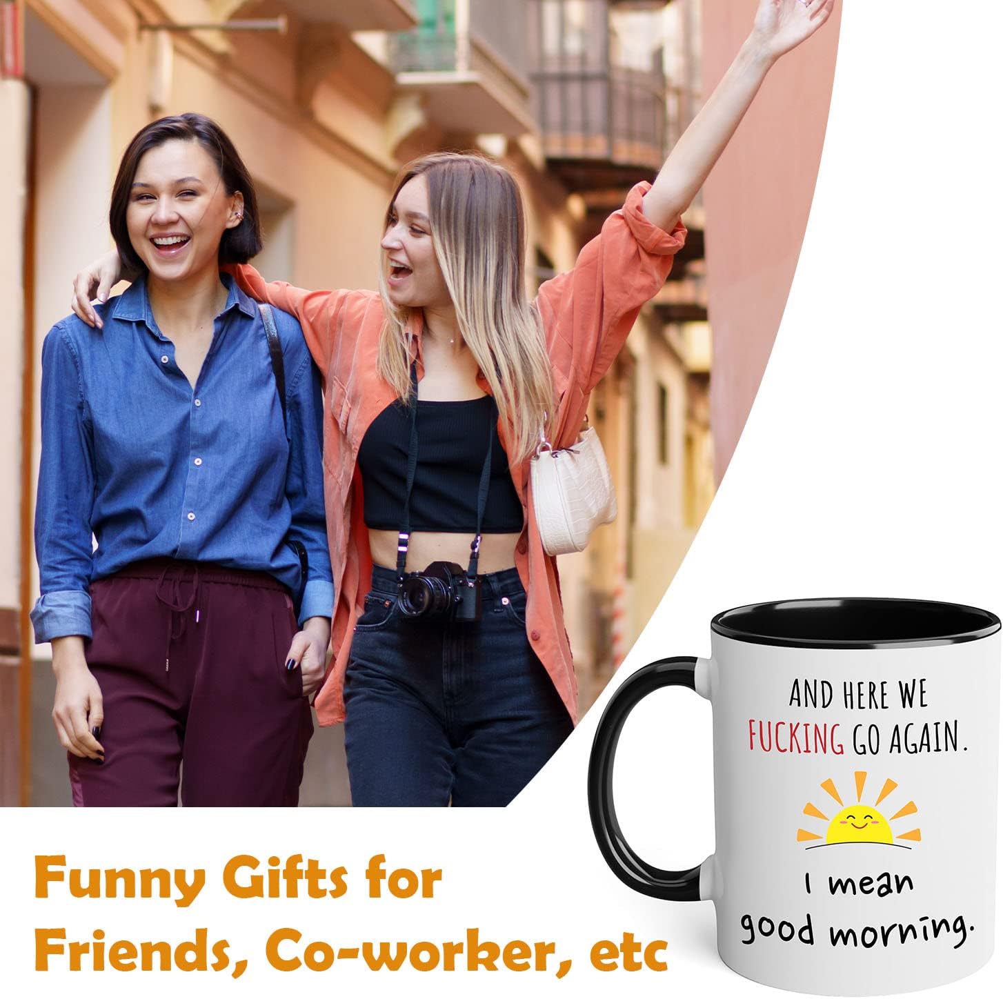 "Here We Go Again" Funny Coffee Mug for Women – The Fuckening Cup – Sarcastic 11oz Black Accent Coffee Mug for Mom, Best Friends, & Coworkers – Novelty Gag Gift for Birthdays & Office