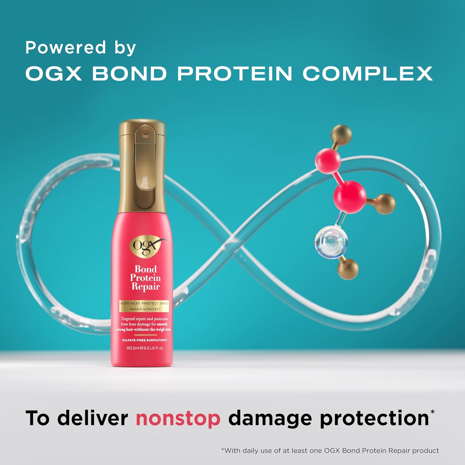 OGX Bond Protein Repair 450°F Heat Protectant Spray - 6.5 fl oz Weightless Thermal Protection Mist for All Hair Types, Reduces Breakage & Strengthens