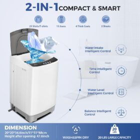 Nictemaw 20Lbs Portable Washing Machine - Compact Washer and Spinner Combo with Drain Pump, 10 Programs & 8 Water Levels, Ideal for Apartments, RVs, and Dorms