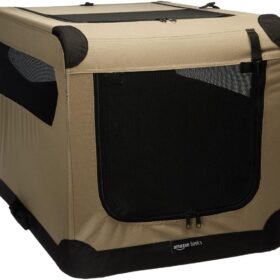 Amazon Basics 2-Door Portable Soft-Sided Folding Dog Travel Crate, Medium (Tan)