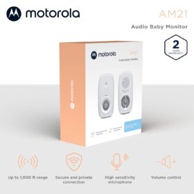 Motorola AM21 Audio Baby Monitor with DECT Technology – Long Range, No WiFi, Secure Private Connection, High-Sensitivity Mic, Portable Parent Unit
