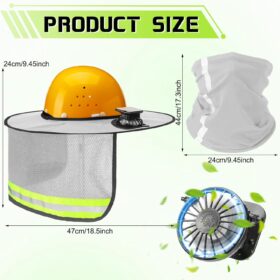 Solar Powered Hard Hat Accessory Kit with Dual Fans, High Visibility Full Brim Sun Shade & Cooling Neck Gaiter for Construction Safety