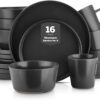 Stone Lain Celina 16-Piece Black Matte Stoneware Dinnerware Set – Modern Dishes Service for 4, Microwave & Dishwasher Safe