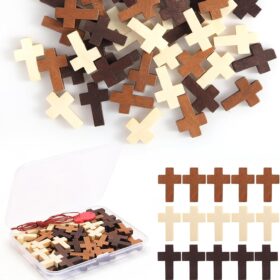 Small Wooden Crosses Bulk Pack – Natural Unfinished Mini Cross Charms for DIY Crafts, Easter Egg Fillers, VBS & Christian Gifts (3 Colors)