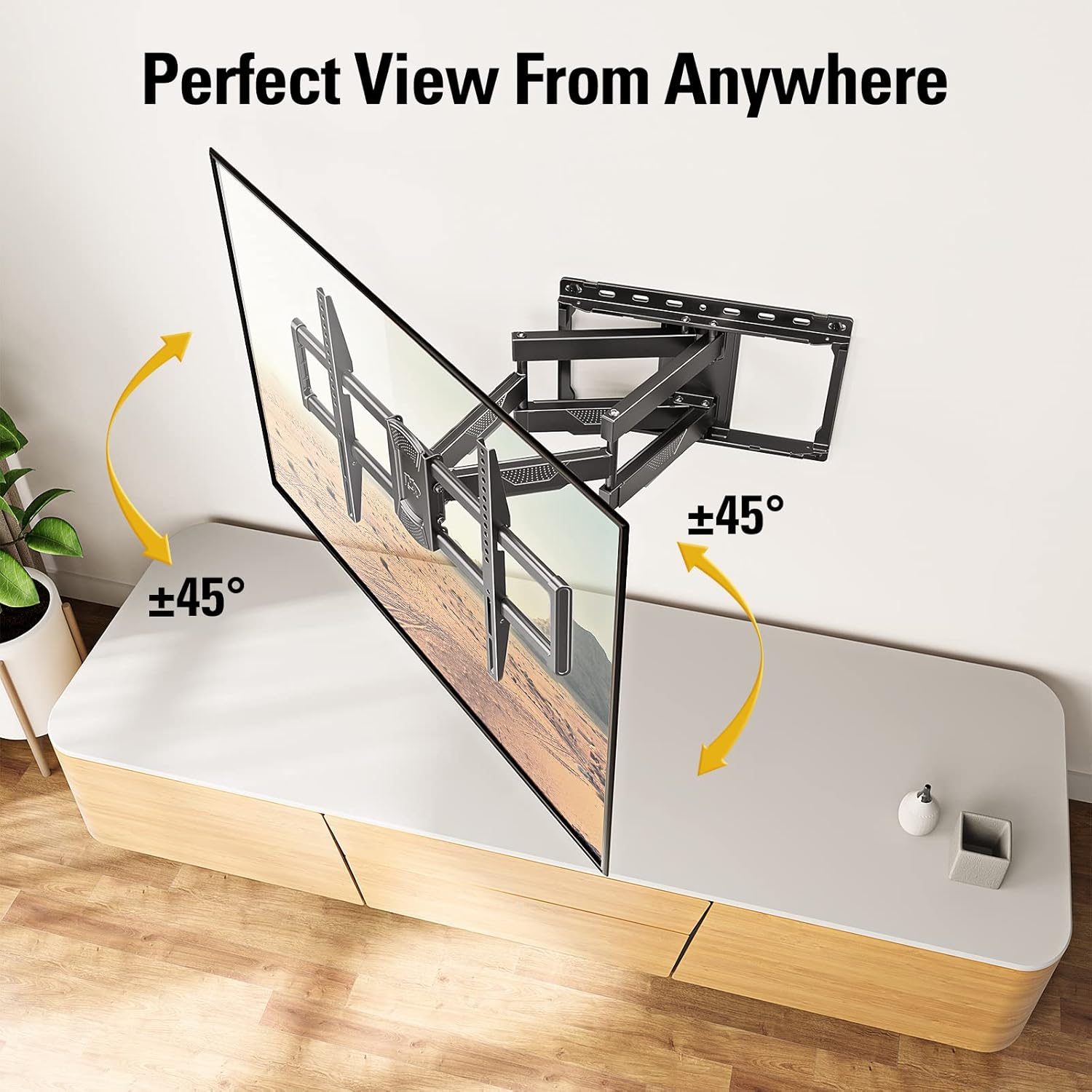 Mounting Dream MD2617 Full Motion TV Wall Mount - Articulating Dual Arm for 42-84 Inch TVs, Heavy Duty Steel Bracket, Swivel, Tilt & Rotate, Fits 16 inch Studs, Max VESA 600x400mm