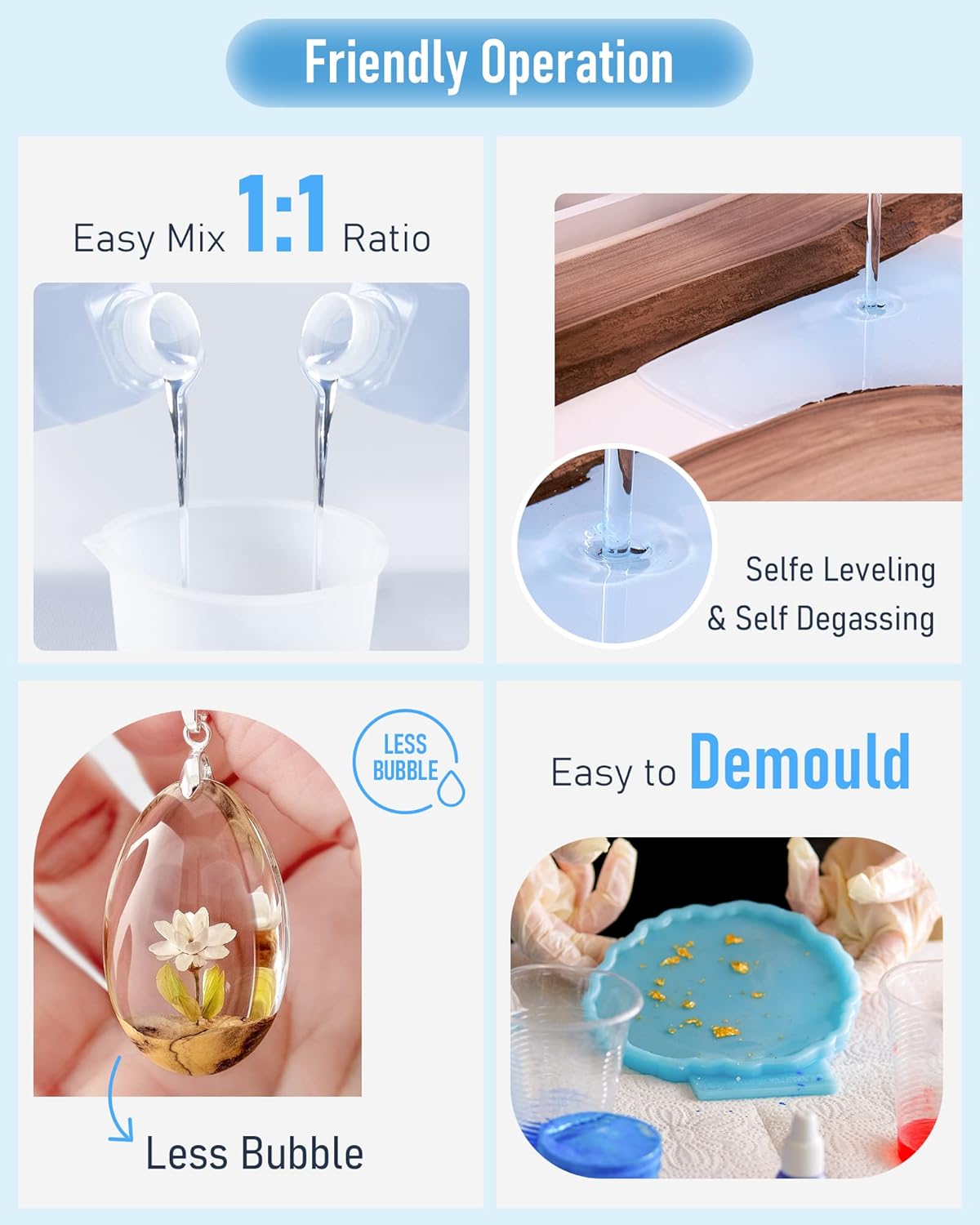 Nicpro 8oz Crystal Clear Epoxy Resin Kit – Food Grade, Self-Leveling Formula for DIY Art, Casting, Jewelry Making & Table Coating