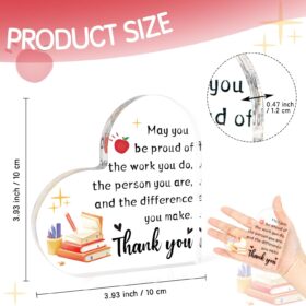 Teacher Appreciation Gifts Acrylic Plaque - Heart Shaped Thank You Sign for Women, Best End of Year, Birthday & Christmas Desk Decor for Educators from Students