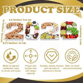 Class of 2026 Graduation Charcuterie Number Trays – 4 Pc White Cardboard Fillable Food Boxes for Party Snacks & Décor