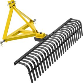 60in. Landscape Rake for Tractors – 5ft Heavy-Duty 3-Point Category 1 Rock Rake with 360° Swivel & Replaceable Tines – Driveway Gravel Grader & Dethatcher for Farm & Yard Maintenance