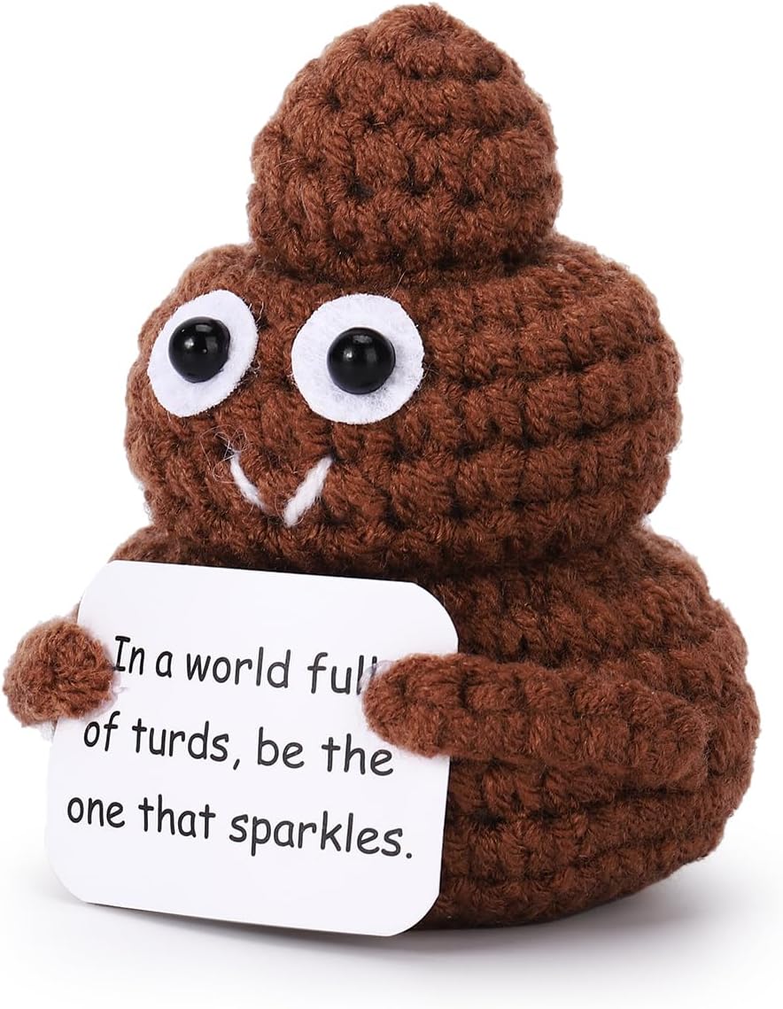 Inspirational Positive Doll & Gag Gift – Funny Knitted Office Decor for Desk, Stocking Stuffers for Women, Men, Coworkers & Best Friends