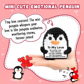 Handmade Crochet Mini Penguin Gift - 'To My Love' Romantic Pocket Soulmate Doll for Boyfriend, Girlfriend, Husband or Wife - Cute Valentine's, Birthday & Anniversary Keepsake with Message Card