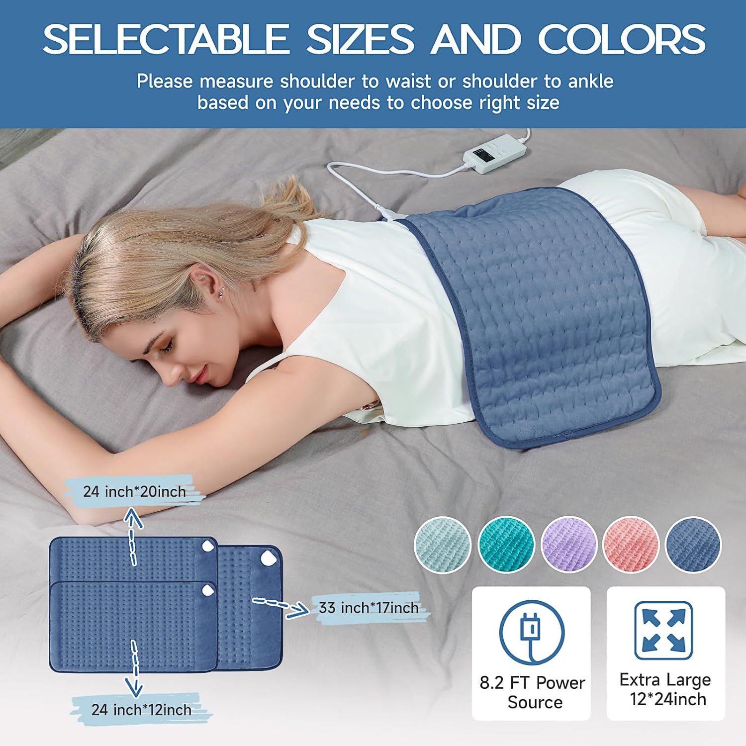 Vilicert Electric Heating Pad for Back Pain & Cramps - Fast Heating, 6 Temp Settings, Auto-Off, Ultra-Soft Machine Washable Heat Therapy for Neck, Shoulder, Menstrual Relief & Muscle Relaxation