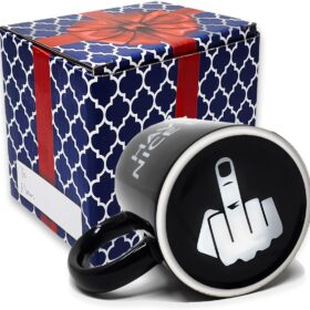 Have A Nice Day Middle Finger Coffee Mug - Funny White Elephant & Office Gag Gift for Men & Women (11 Oz, Black)