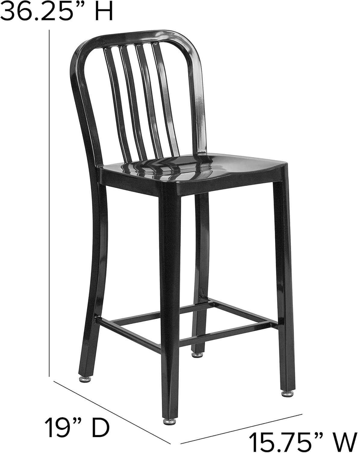 Flash Furniture Gael Commercial Grade 24-Inch Counter Stool (2-Pack) - Black Metal Indoor-Outdoor Bar Stool with Vertical Slat Back