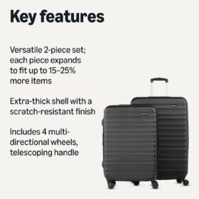 Amazon Basics 2-Piece Hardshell Spinner Luggage Set – Expandable Carry-On and Checked Suitcase with Scratch-Resistant Finish
