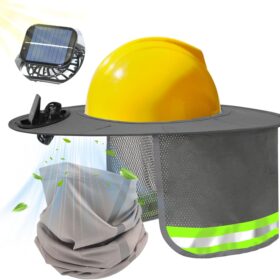 Solar Powered Hard Hat Fan with Sun Shade and Face Shield - Breathable Mesh Cooling Visor with Neck Protection for Construction, Fishing & Landscaping