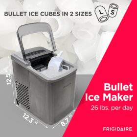 Frigidaire EFIC117-SS Stainless Steel Portable Ice Maker - 26 lbs/Day Countertop Machine with Self-Cleaning Function