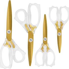 Uaugulft 4-Piece Titanium Acrylic Scissors Set – Ultra-Sharp Gold & Clear Scissors for Crafting, Sewing, Office, and Home