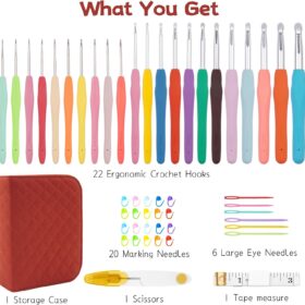 BsHooker Crochet Hooks Set with Case – 22pc Ergonomic Kit for Arthritis, Beginners & Travel