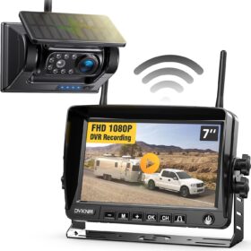 Solar Wireless Backup Camera 7&rdquo; HD 1080P Monitor with Magnetic Base & DVR for RVs Trucks & Trailers