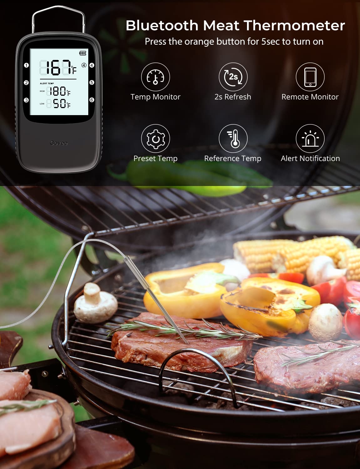 Govee Bluetooth Meat Thermometer - Wireless Smart Grill Thermometer with 2 Probes, 500ft Range, LCD Backlit Display & App Alerts for Smoker, Oven & BBQ Cooking