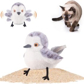 Potaroma Flapping Sandpiper Cat Toy - Rechargeable Touch-Activated Electric Bird with Realistic Chirp, Catnip Infused Plush Kicker for Interactive Exercise