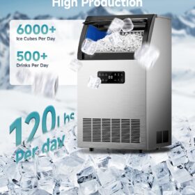 EUHOMY 120lb Commercial Ice Maker Machine - Under Counter Stainless Steel Ice Cube Maker with 33lb Storage Bin, Water Filter, & Auto Cleaning for Home, Bar, and Restaurant