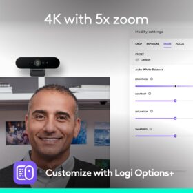 Logitech BRIO 4K Ultra HD Webcam – HDR, Auto Light Correction, Noise-Canceling Mic, Windows Hello, for Teams, Zoom, and Google Meet