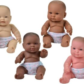 Constructive Playthings Huggable 10-Inch Multi-Cultural Baby Dolls – Set of 4 Diverse Vinyl Dolls with Diapers for Social-Emotional Learning & Nurturing Play