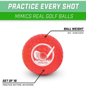 GoSports Foam Golf Practice Balls – 16 Pack of Realistic Indoor & Outdoor Limited Flight Training Balls with Storage Bag