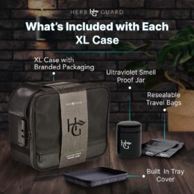 Herb Guard XL Smell Proof Case & Airtight Storage Bag with Combo Lock - Holds Up to 5 oz, Includes UV Jar, Carbon Lining, Rolling Tray & Travel Pouch