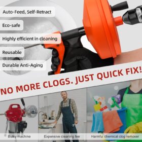 50FT Drain Snake with Auto-Feed - Drill Powered or Manual Plumbing Auger for Sink, Shower, and Bathtub Clog Removal - Includes Gloves & Storage Bag