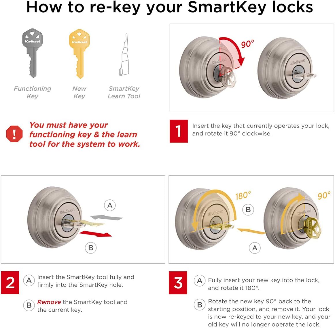 Kwikset 690T Tylo SmartKey Electronic Keypad Entry Door Knob and Single Cylinder Deadbolt Combo Set, Satin Nickel