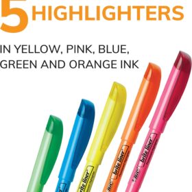 BIC Brite Liner Highlighters, 5-Count Assorted Chisel Tip Pens, Fluorescent Ink for School, Office, and Art