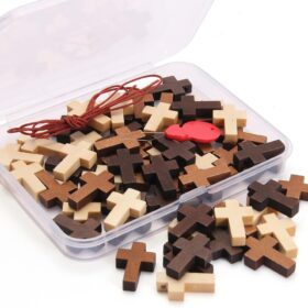 Small Wooden Crosses Bulk Pack – Natural Unfinished Mini Cross Charms for DIY Crafts, Easter Egg Fillers, VBS & Christian Gifts (3 Colors)
