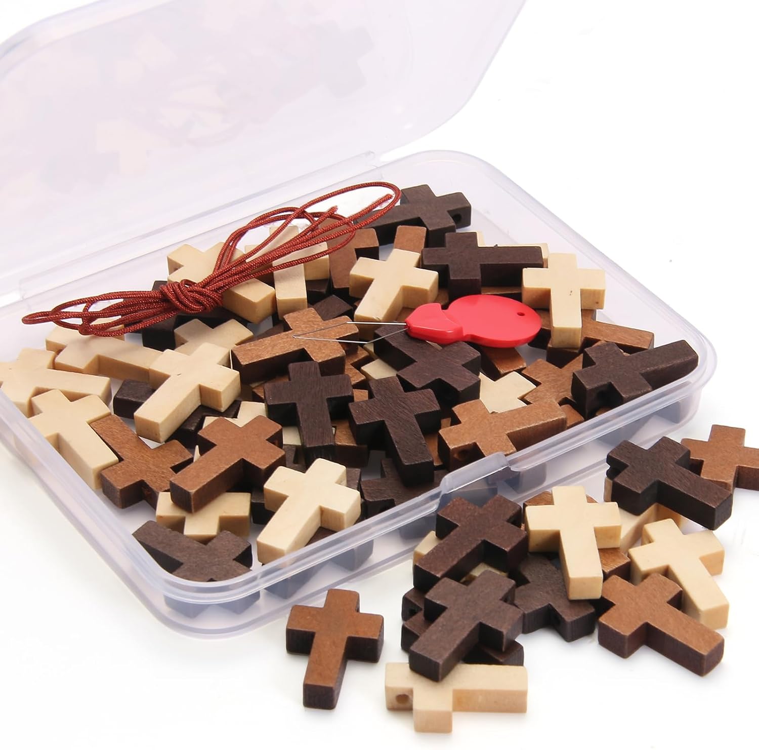 Small Wooden Crosses Bulk Pack – Natural Unfinished Mini Cross Charms for DIY Crafts, Easter Egg Fillers, VBS & Christian Gifts (3 Colors)