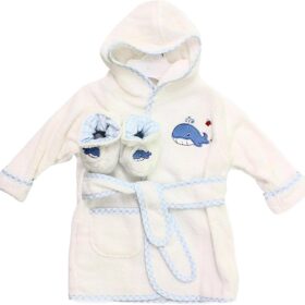 Spasilk Baby Boys Hooded Cotton Bathrobe with Matching Booties - Ultra-Soft Newborn Shower Gift Set (0-9 Months)