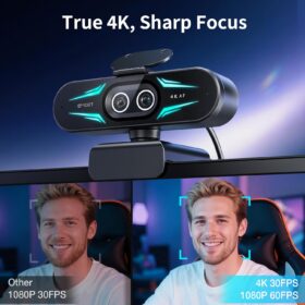 EMEET C60E 4K Streaming Webcam with Dual-Camera System, 11X Hybrid Zoom & PDAF Autofocus, Remote Control & RGB Lighting, USB Plug & Play for Gaming, Streaming, and Online Meetings
