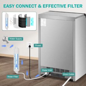 Commercial Ice Maker Machine - 150 lbs/24H Output, 45 lbs Storage Bin, Freestanding Stainless Steel Clear Ice Cube Maker with LCD Control Panel for Restaurants, Bars, and Home Use