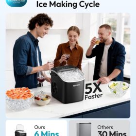 EUHOMY Countertop Ice Maker Machine - 26 lbs/Day, Portable Self-Cleaning Ice Maker with Handle, 9 Cubes in 6 Mins, Quiet Bullet Ice Maker for Kitchen, Home, Bar & RV (Black)