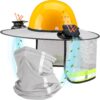 Solar Powered Hard Hat Accessory Kit with Dual Fans, High Visibility Full Brim Sun Shade & Cooling Neck Gaiter for Construction Safety