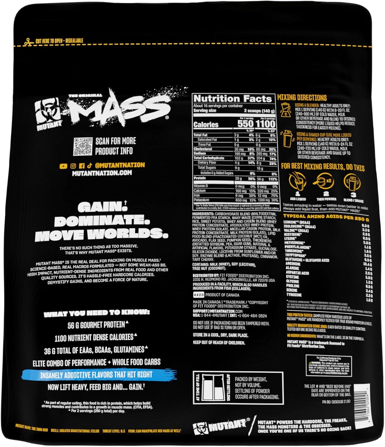 Mutant Mass Weight Gainer Protein Powder | 1100 Calories, 56g Protein & BCAAs for Muscle Building | Vanilla Ice Cream | 5lb Bulk Powder