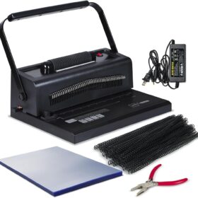 Binditek 46-Hole Spiral Binding Machine with Electric Coil Inserter – Heavy-Duty Manual Punch for A4, Letter & A5, Includes 100 Coils, 100 Covers, and Crimping Pliers