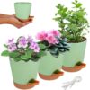 Self-Watering Plant Pots for Indoor Plants – 5 Inch Set of 3 with Bottom Watering Design, Ideal for African Violets, Herbs, Succulents, and Snake Plants (Green & Light Brown)