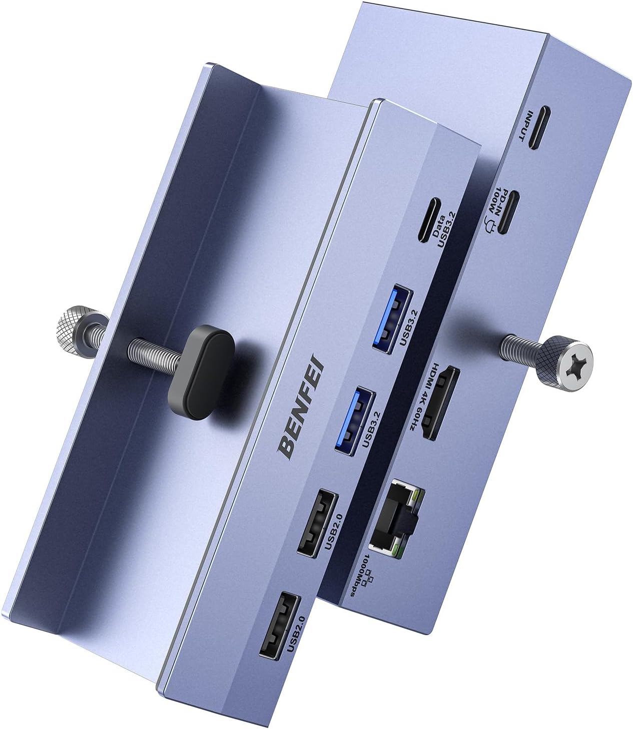 BENFEI 8-in-1 USB C Hub with Clamp – 4K@60Hz HDMI, 10Gbps Data, 100W PD & Gigabit Ethernet – Space-Saving Design for MacBook Pro, iPad Pro, iMac & More