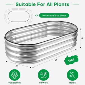 JERIA Galvanized Raised Garden Bed Kit (2-Pack) - 4x2x1 Ft Metal Planter Boxes for Vegetables, Flowers & Herbs